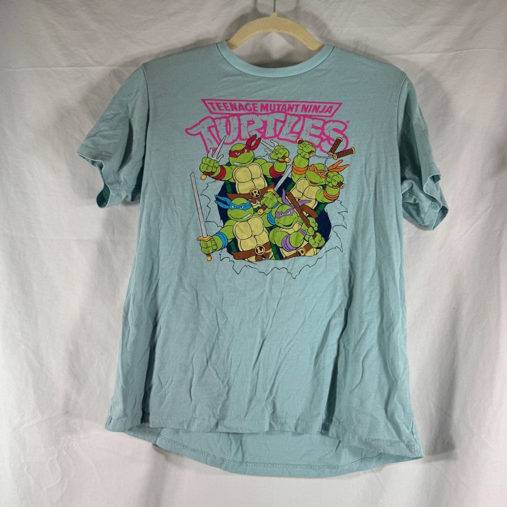 TMNT Teenage Mutant Ninja Turtles Graphic T-Shirt Light Blue Kids XL 14/16